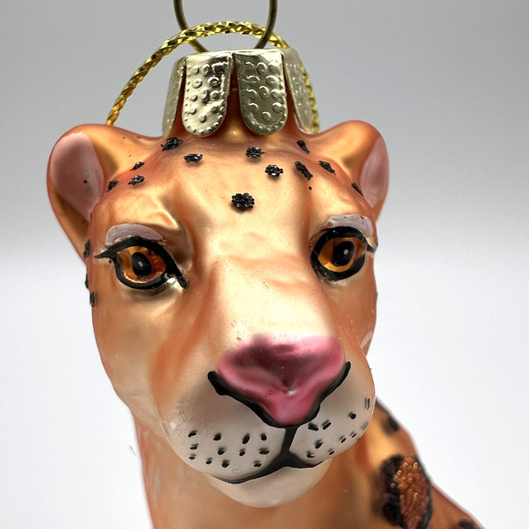 Cheetah Animal Glass and Glitter Christmas Ornament, 4.25" Tall EUC - Picture 2 of 10